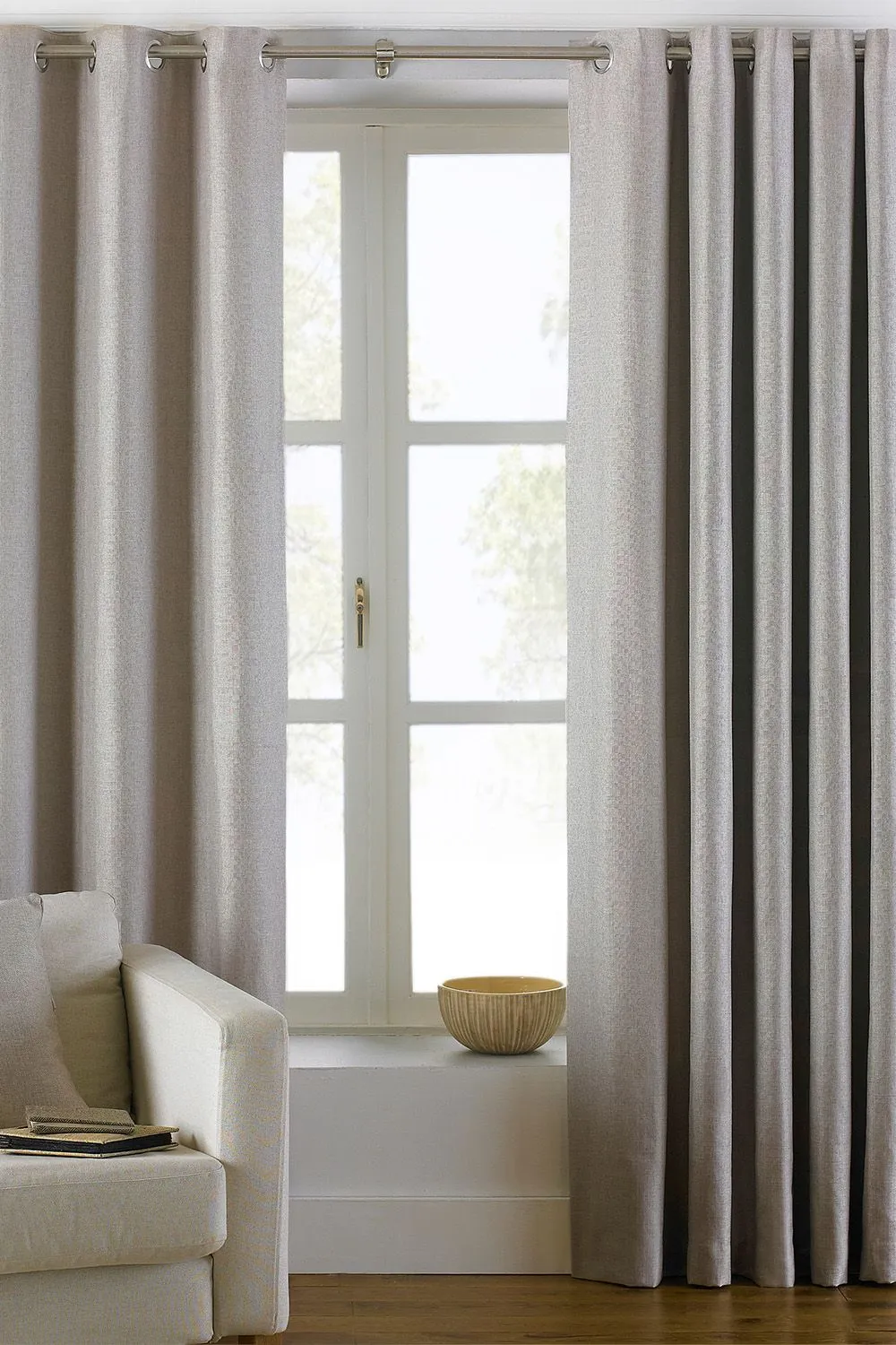 Paoletti Atlantic Twill Woven Eyelet Curtains in Natural