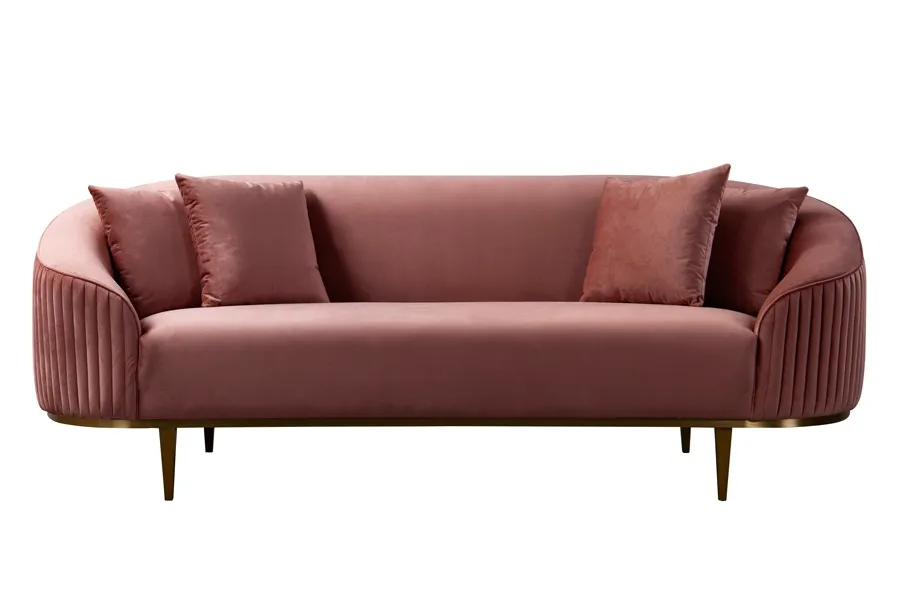 Ella Three Seat Sofa - Blush Pink - Brass Base