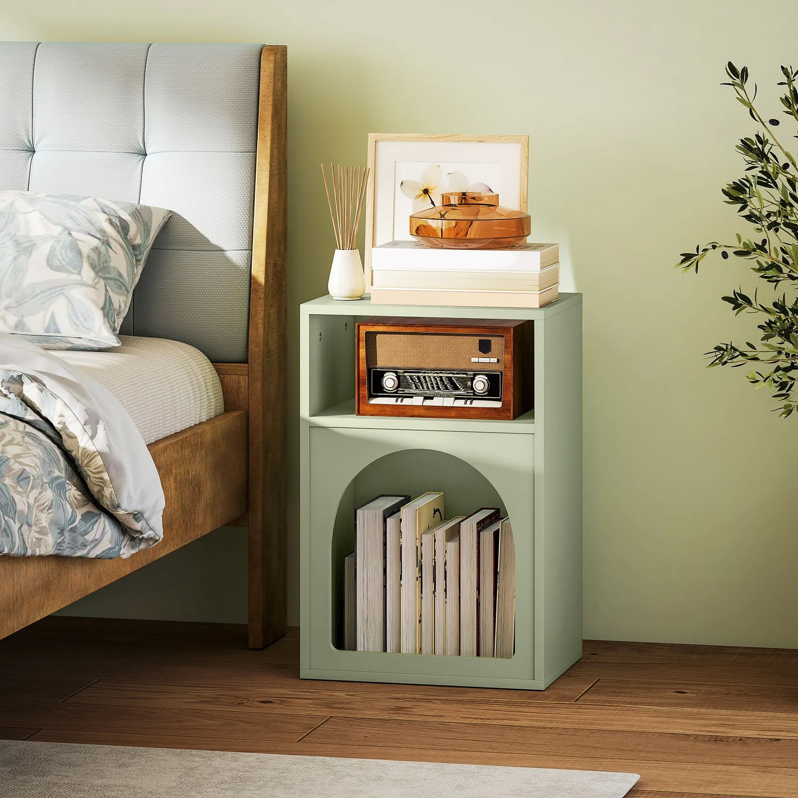 HOMCOM Bedside Table, Modern Bedside Cabinet for Bedroom in Light Green 1