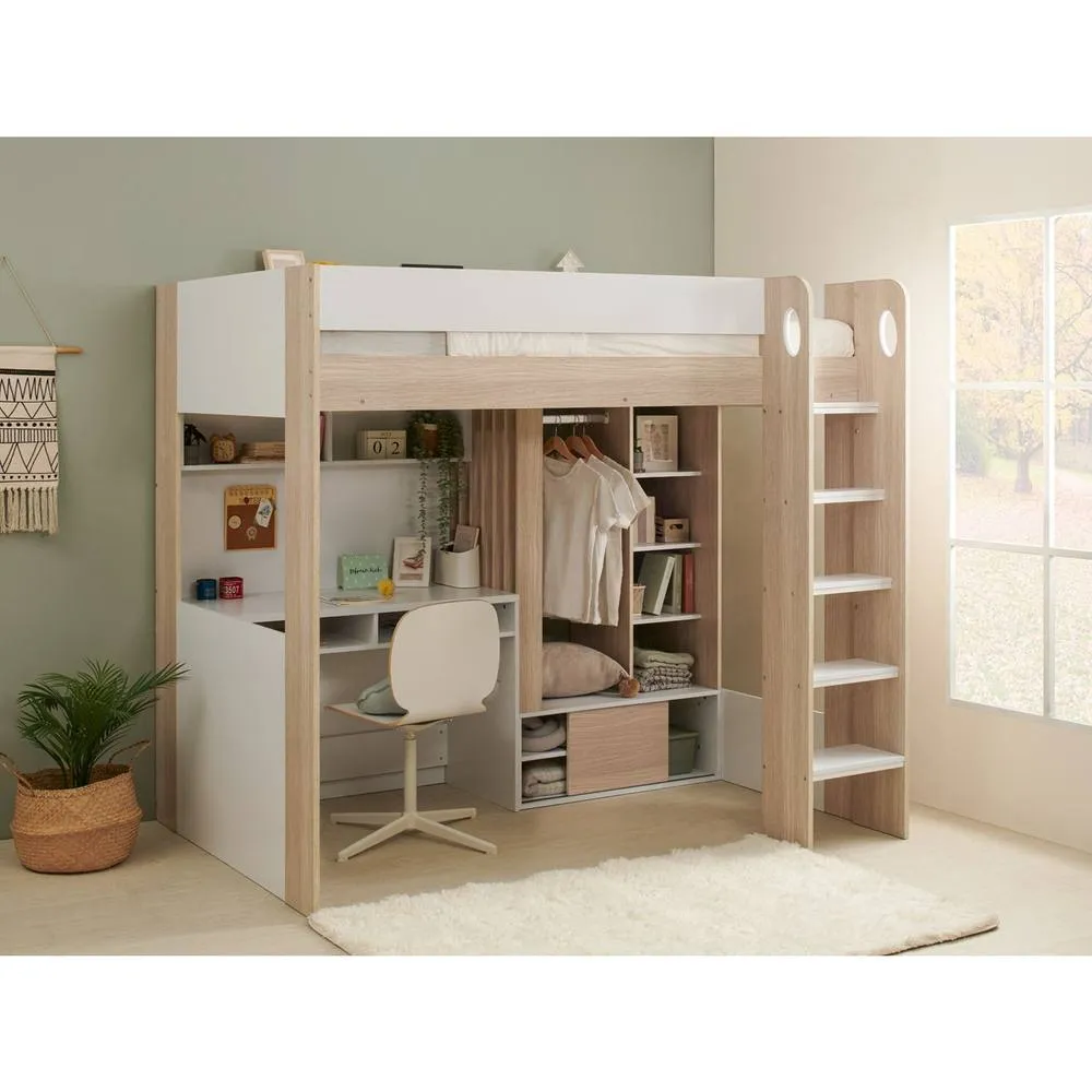 Flair Hampton Single High Sleeper Bed with Desk & Wardrobe in Light Oak 1