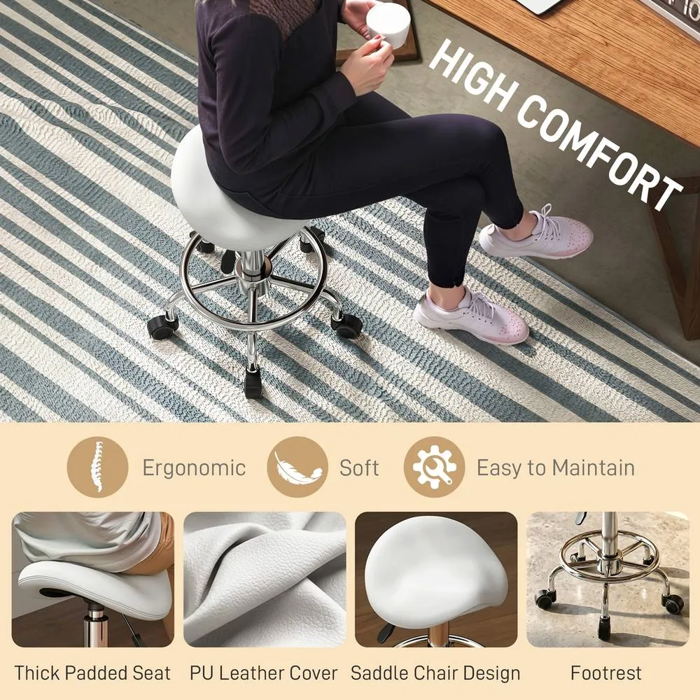 HOMCOM Saddle Chair, Rolling Salon Stool for Massage Spa in White 5