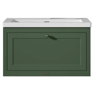 Bayswater Hartleigh Hunter Green Traditional Wall Hung Vanity Unit & 1 Tap Hole Modern Recessed Basin - 800mm