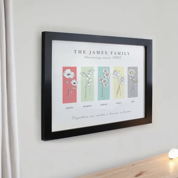 Personalised Birth Flower Family of 5 Framed Print 2