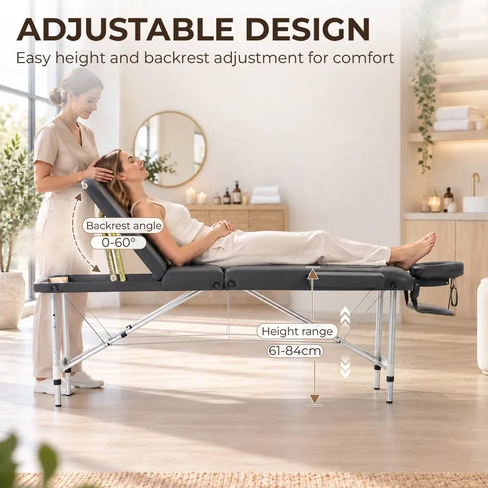 HOMCOM Portable Massage Table Beauty Therapy Sofa Bed Spa Aluminium Black 5