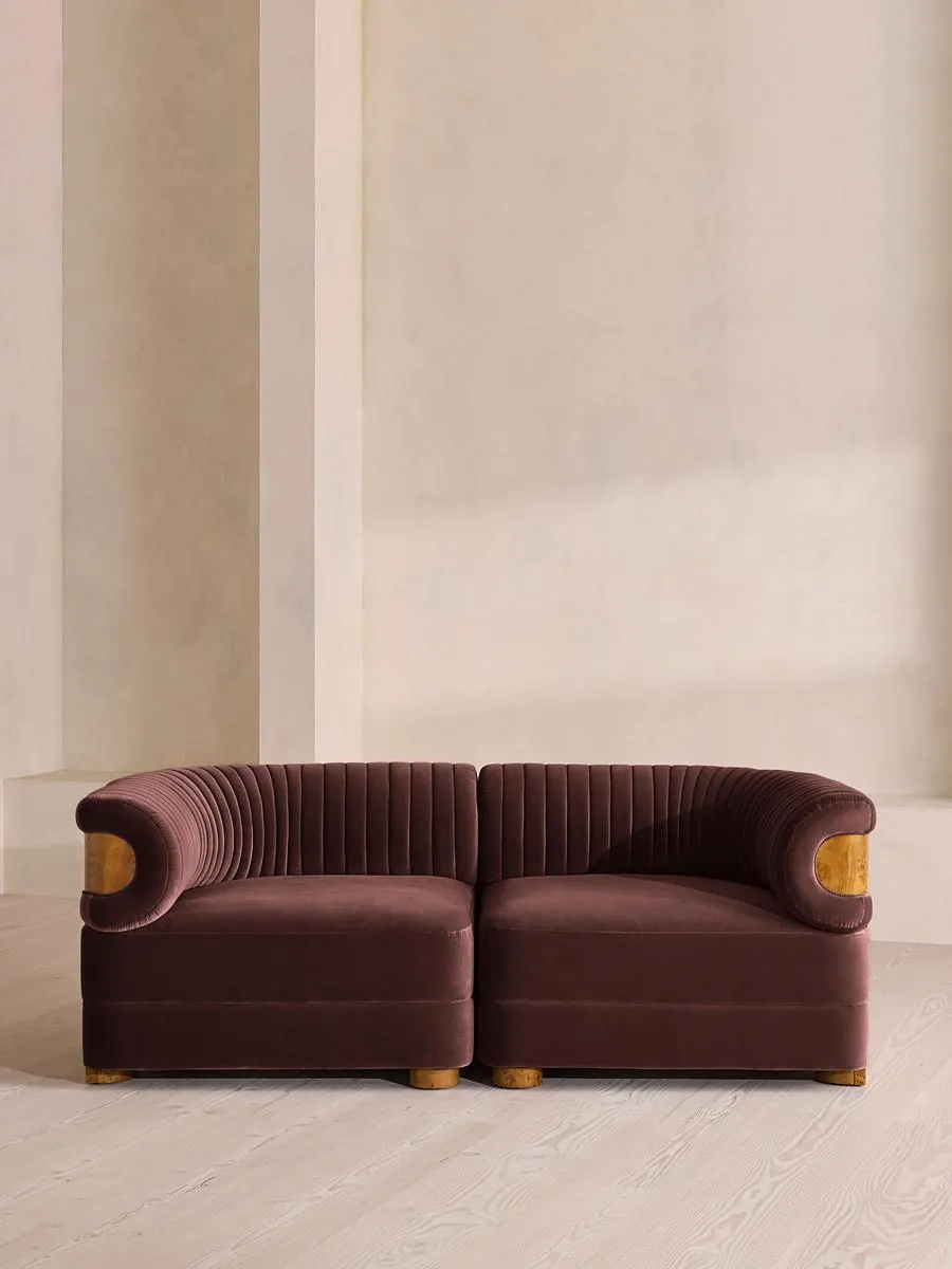 Caleb Modular Sofa, Three Seater, Velvet, Aubergine, Dark Burl