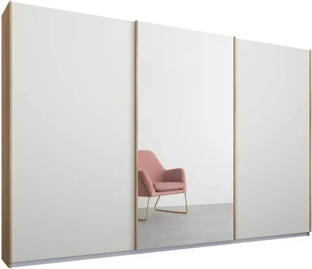 Malix 3 door 270cm Sliding Wardrobe, Oak frame,Matt White & Mirror doors , Classic Interior