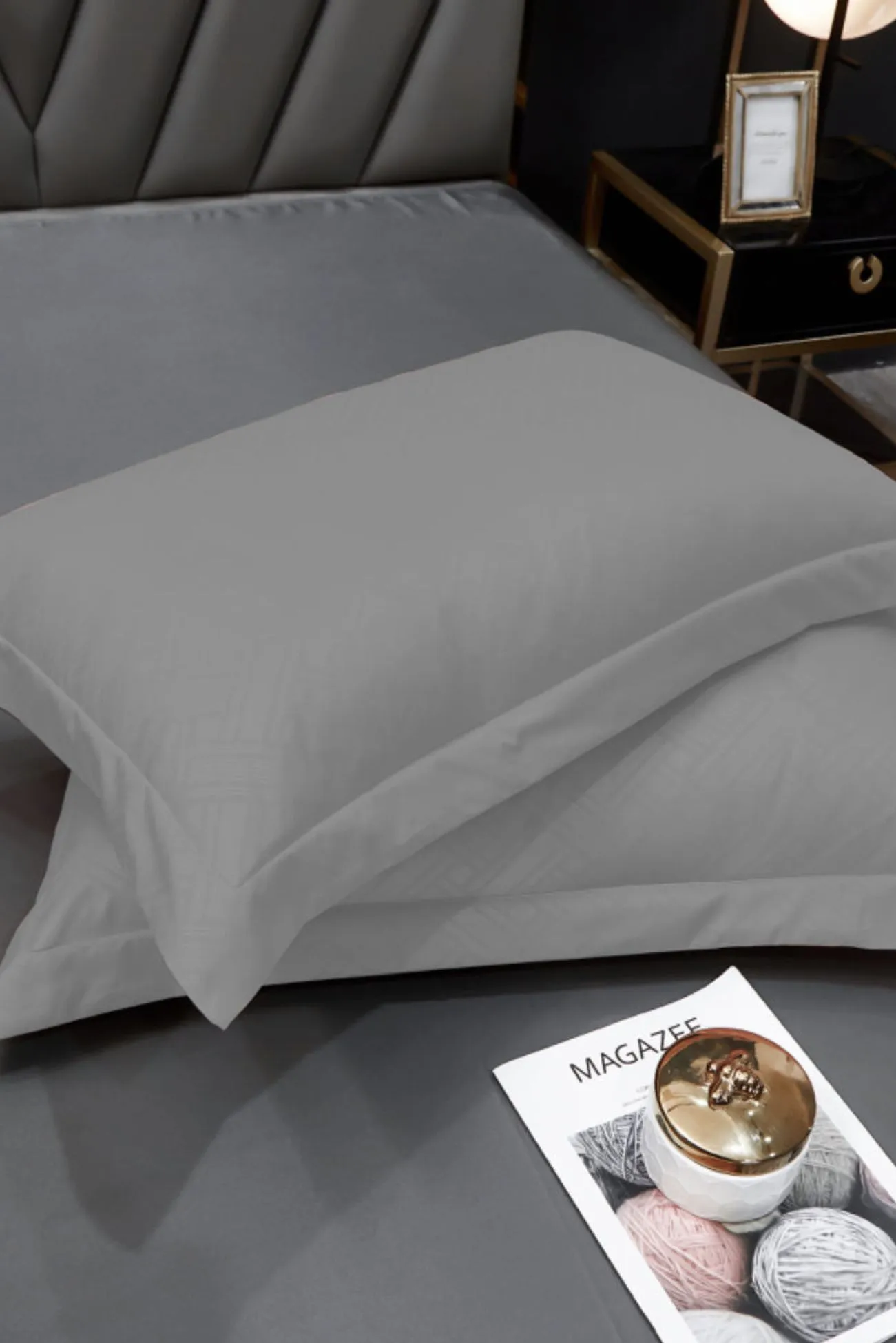 Ezysleep 100% Egyptian Cotton Grey Oxford Pillowcase Set 2