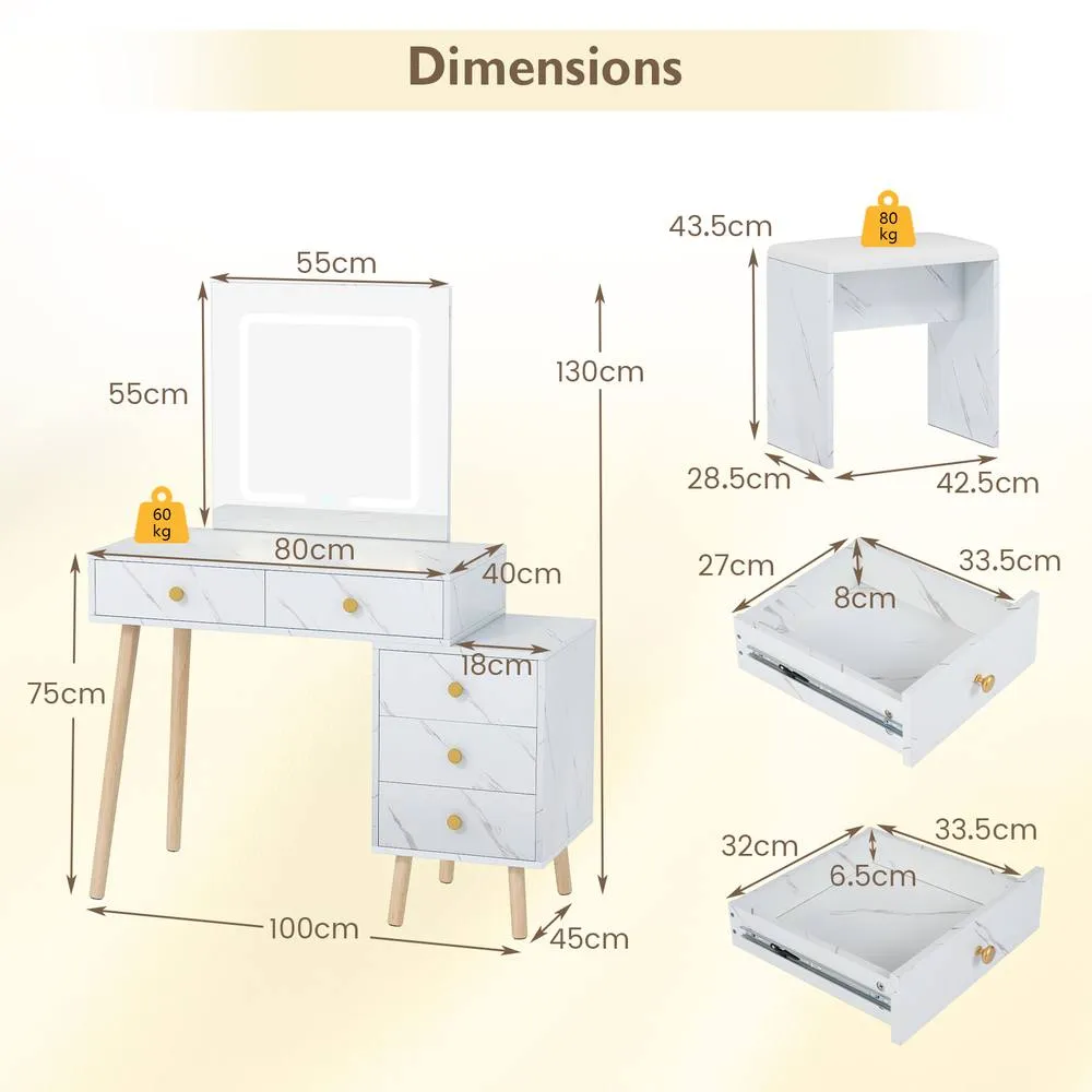 Costway Makeup Vanity Set Vanity Desk with Mirror & Lights in White 2