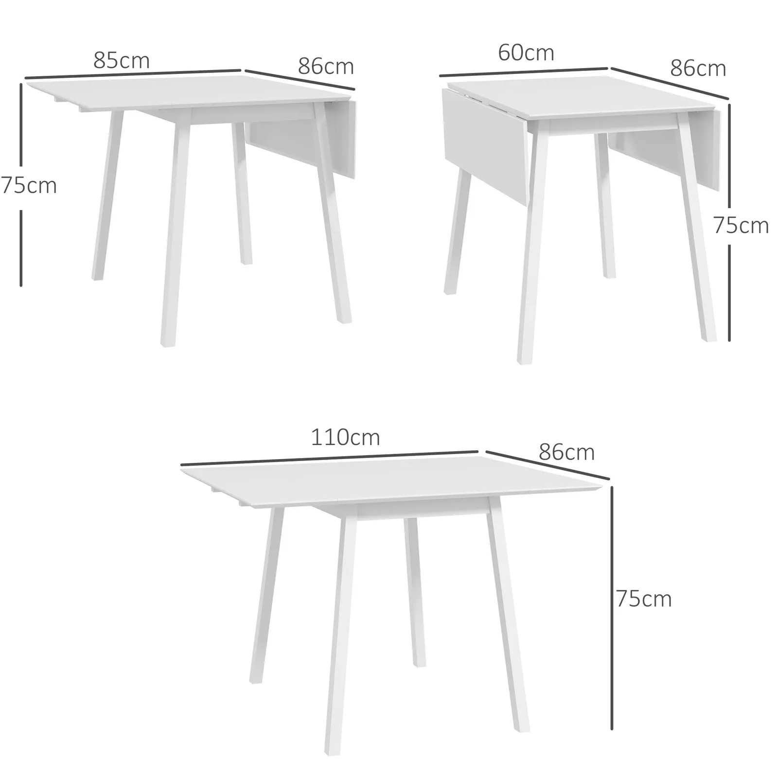 HOMCOM Kitchen Table for 2-4, Folding Drop Leaf Dining Table in White 3