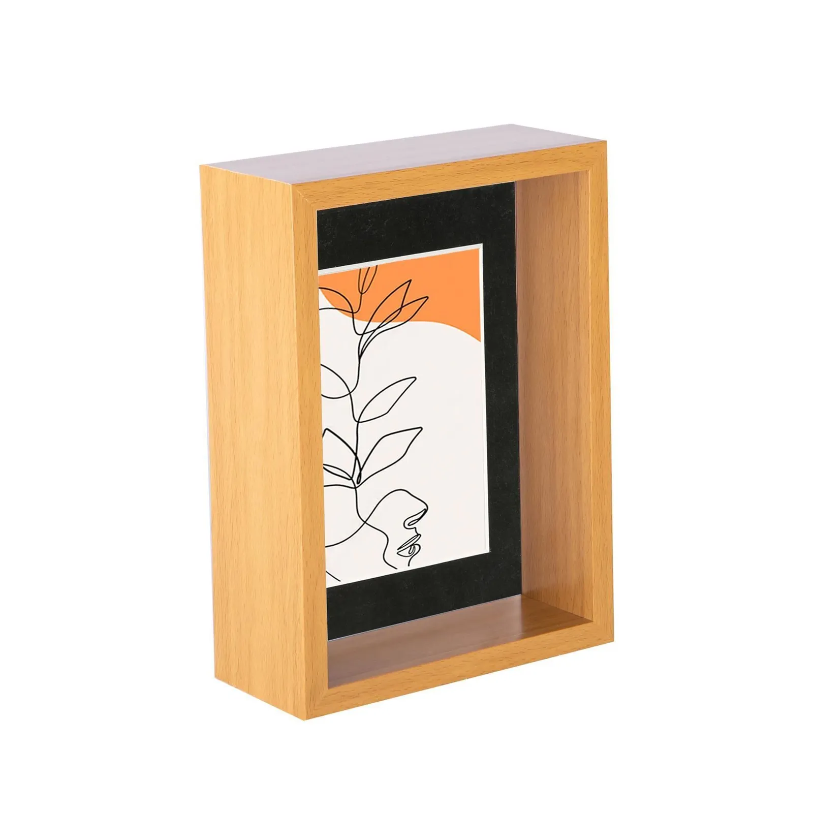 Nicola Spring 3D Deep Box Photo Frame - 5 x 7" with 4 x 6" Mount - Light Wood in Black