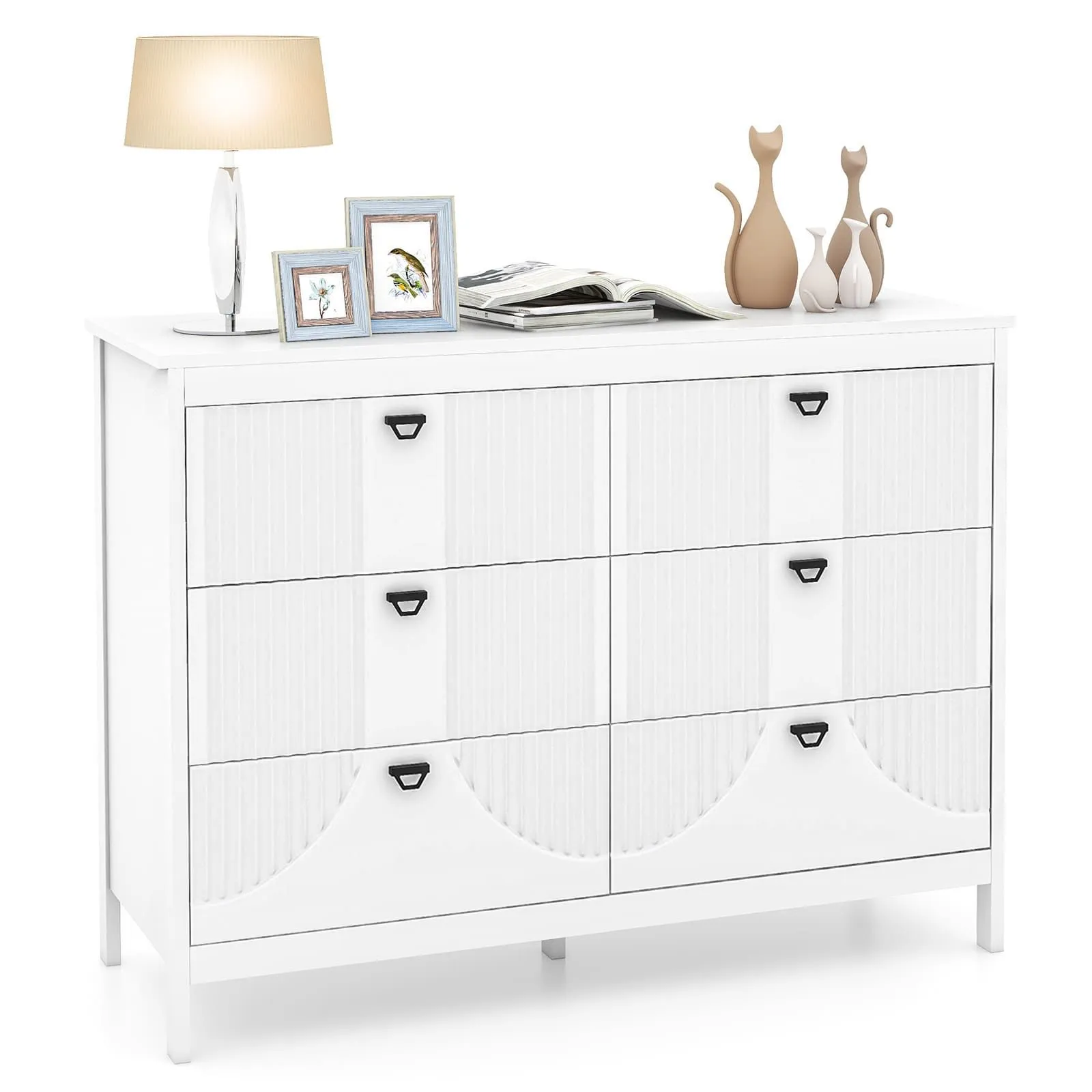 Costway 6-Drawer Dresser Bedroom Modern Style Chest of Drawers-White in White
