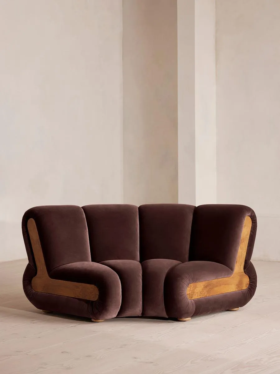 Noelle Modular Curved Armchair, Velvet, Aubergine