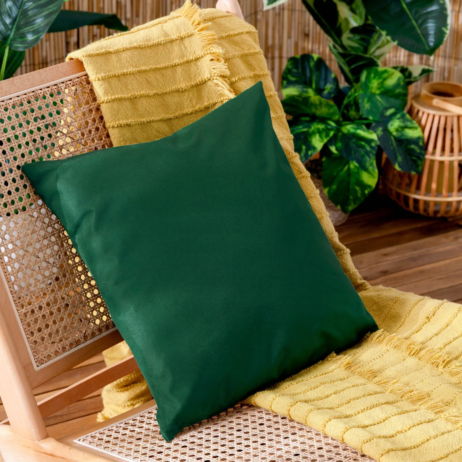 Furn Wrap Plain Water & UV Resistant Reversible Outdoor Cushion in Green