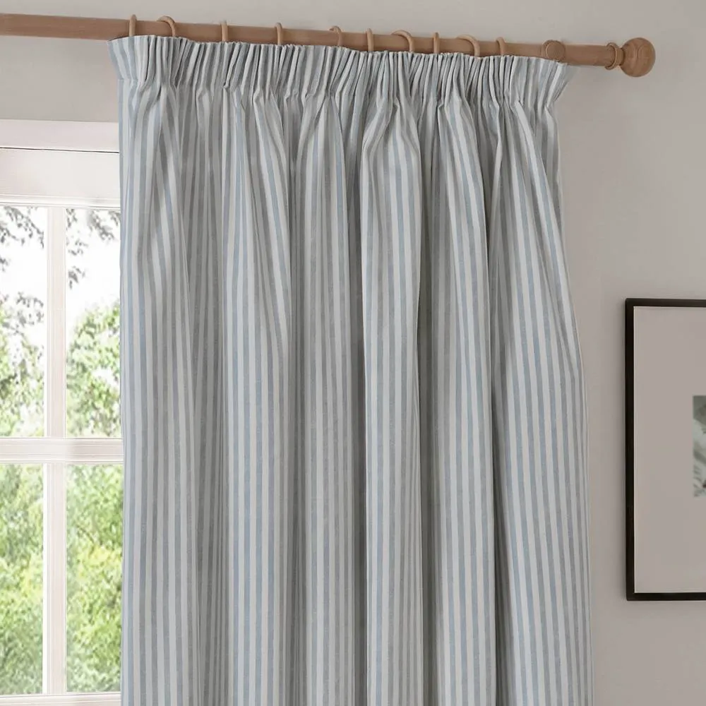 Yard Hebden Striped 100% Cotton Lined Pencil Pleat Curtain Pair in Pale Blue 4