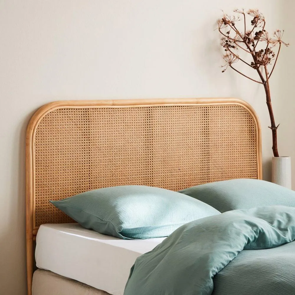 sweeek Natural Rattan Headboard Double Bed 140cm in Light Brown