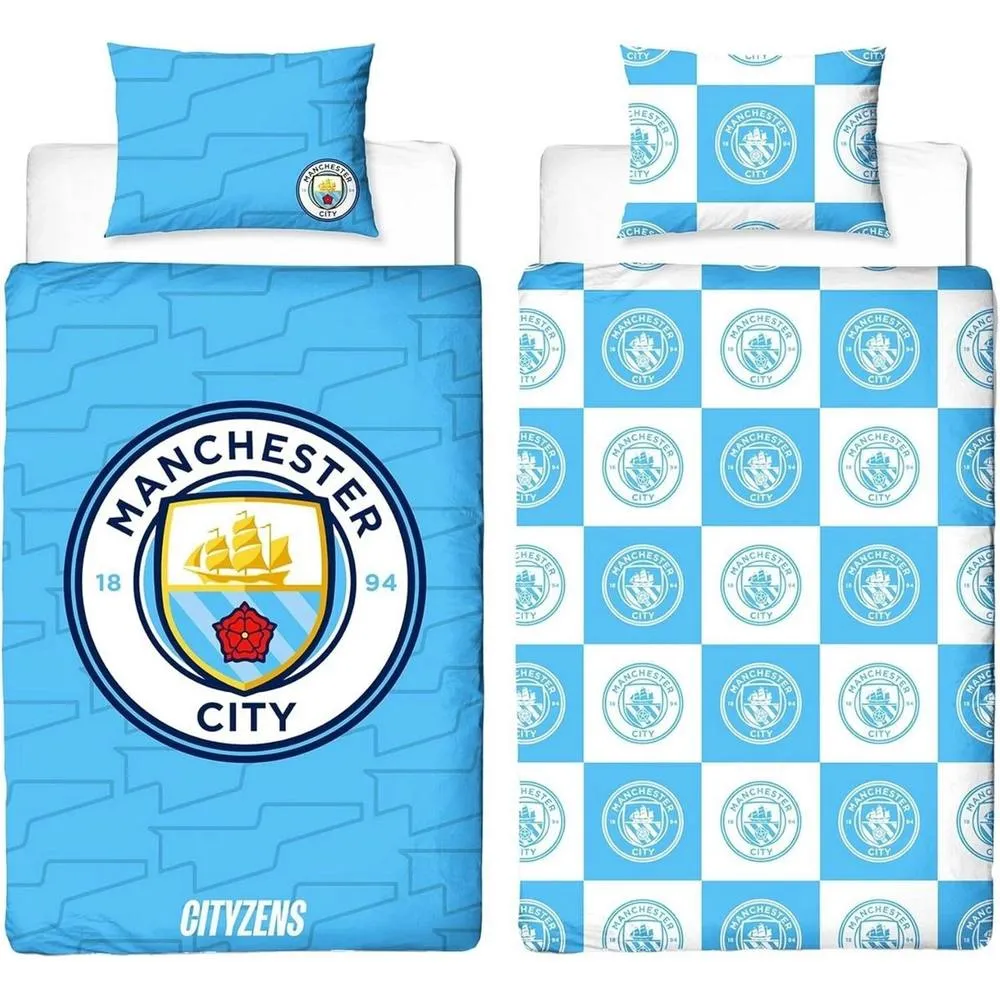 Manchester City FC Crest Reversible Duvet Set in Blue