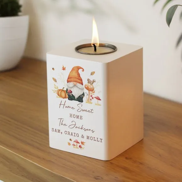 Personalised Autumn Gnome Tealight Holder 3