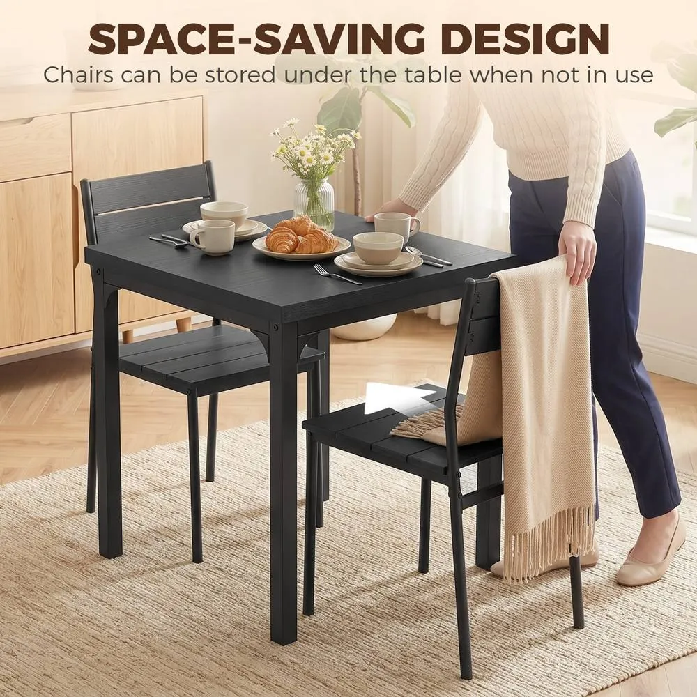 HOMCOM 3 Pcs Compact Dining Table 2 Chairs Set Black Wood Effect 4