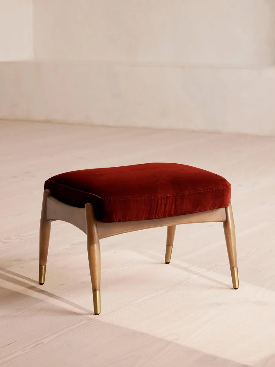 Theodore Oak Footstool Velvet Rust