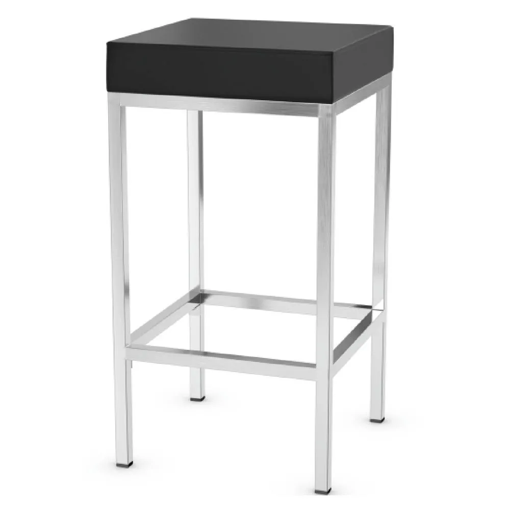 netfurniture Fernowy Brushed Satin Kitchen Bar Stool Black Faux Leather Padded Seat 6