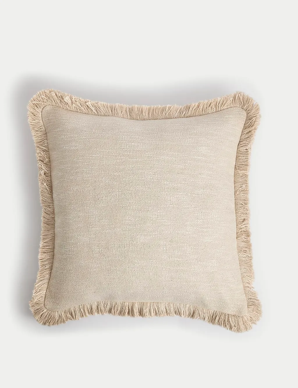 M&S Pure Cotton Textured Fringe Cushion Ecru