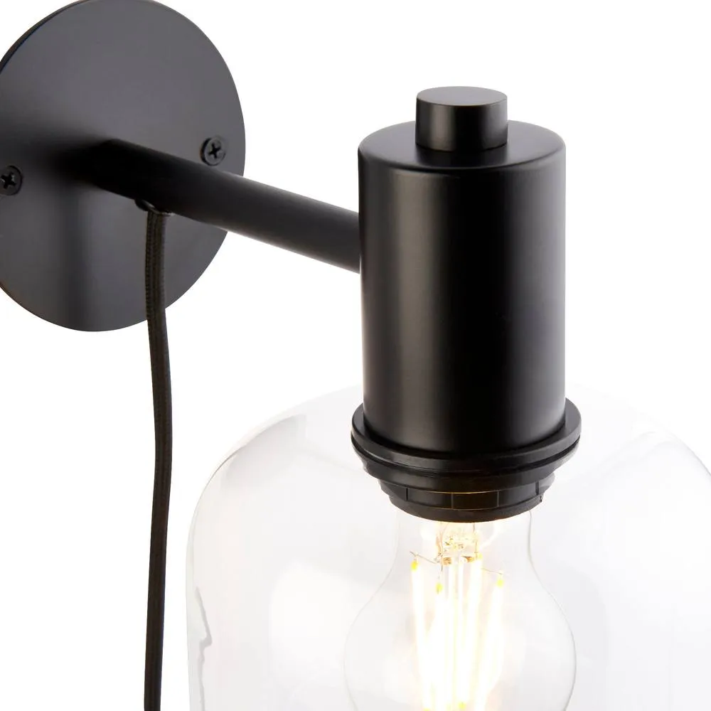 First Choice Lighting Maxton - Black with Clear Glass Plug In Wall Lamp 5