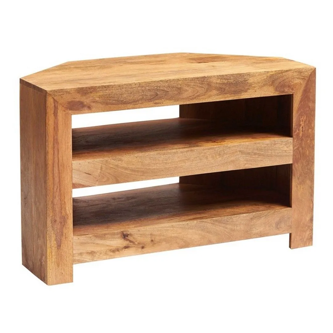 Indian Hub Toko Light Mango Open Corner TV Unit - L54 x W100 x H65 cm in Brown