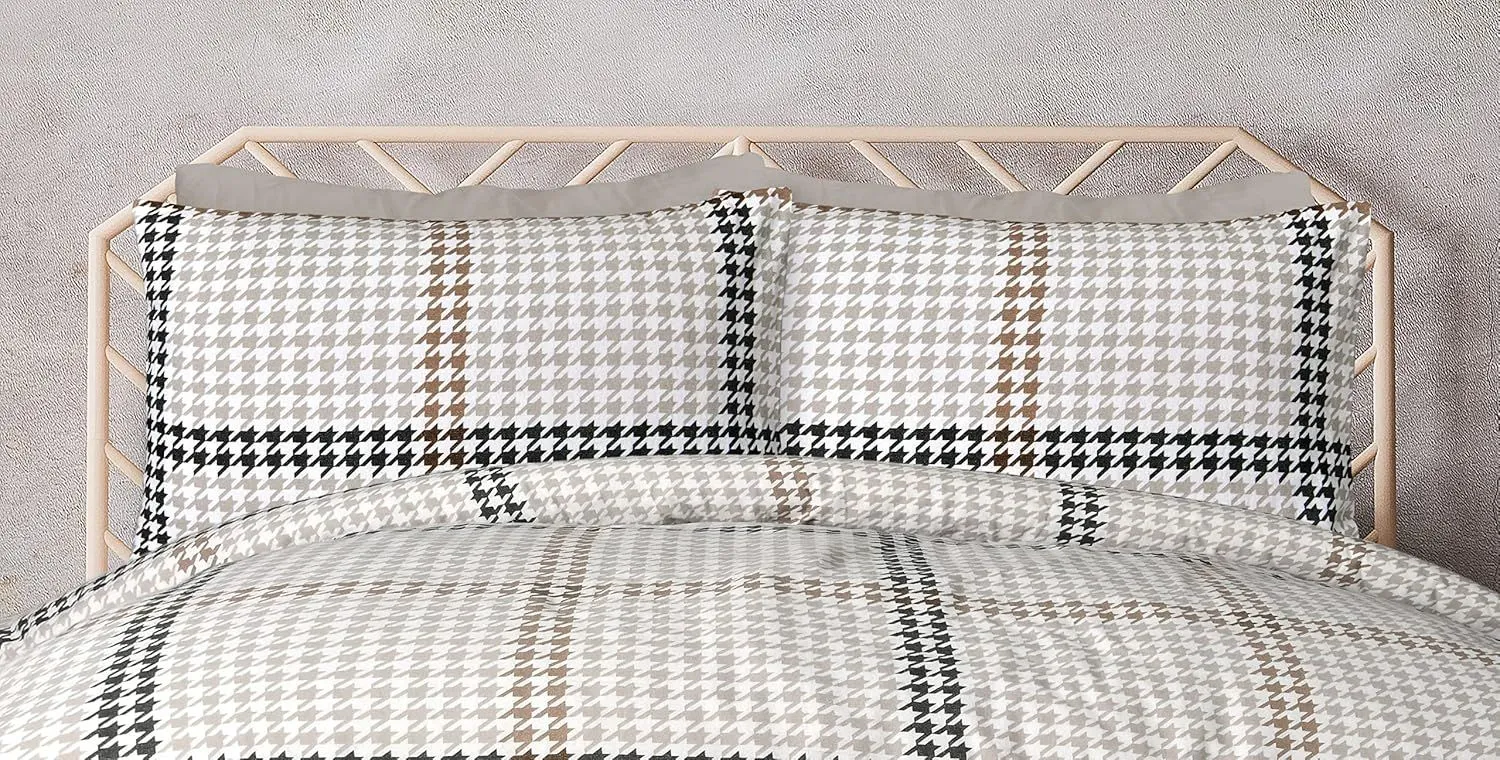 Smart Living Luxury Easy Care Houndstooth Check Brushed Cotton Duvet Cover Set in Natural 2