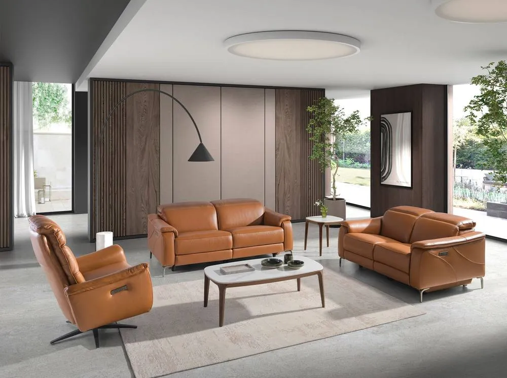 Angel Cerda 3Seater Brown Cowhide Leather Sofa Dual Electric 4