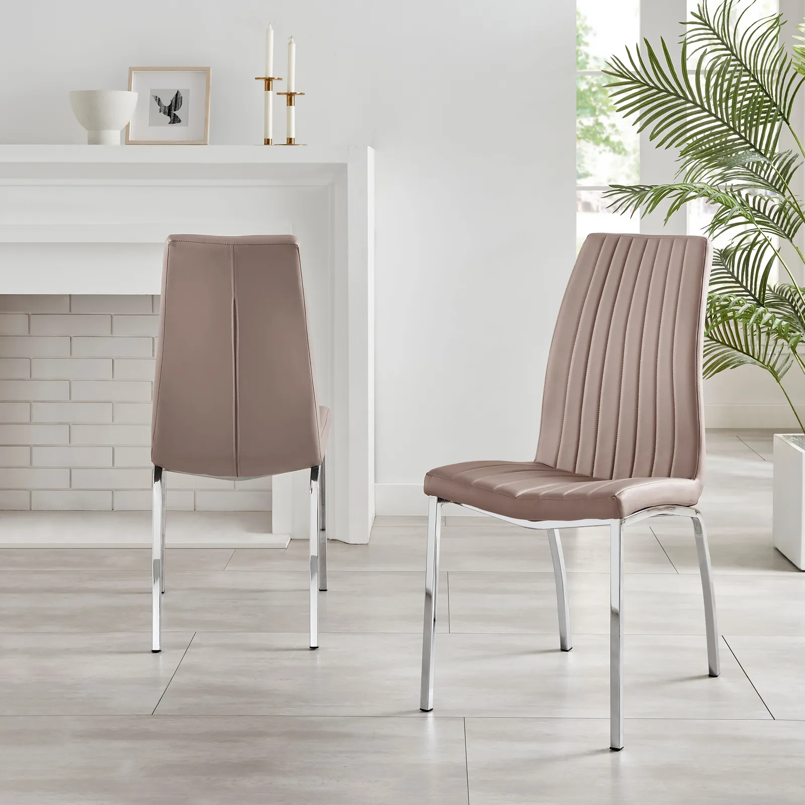FurnitureboxUK Set of 2 Isco Deep Cushioned Soft Touch Faux Leather Dining Chairs With Silver Chrome Metal Legs in Beige 2