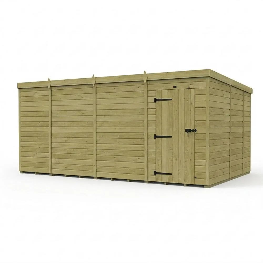 Buttercup Farm 15ft x 9ft Pent Garden Shed Single Door No Windows - Timber in Brown