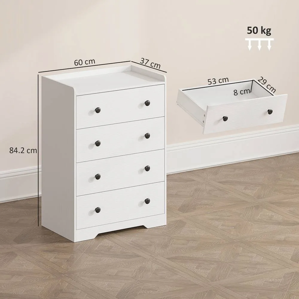 HOMCOM 4 Drawer Chest of Drawers, Storage Cabinet, White Wood Effect 3