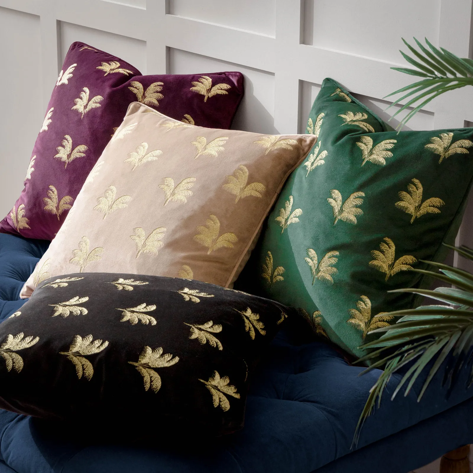 Paoletti Guilded Palms Embroidered Cushion in Light Brown 6