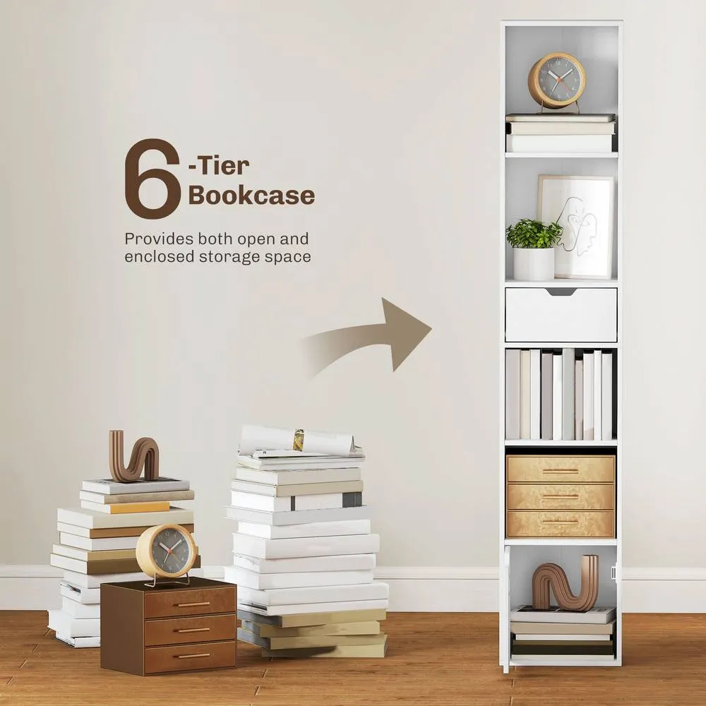 HOMCOM Narrow Bookshelf with Drawer, Tall Bookcase for Living Room in White 4