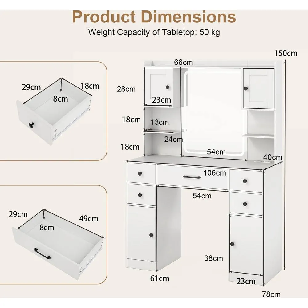 Costway Makeup Vanity Desk with Mirror - White 6