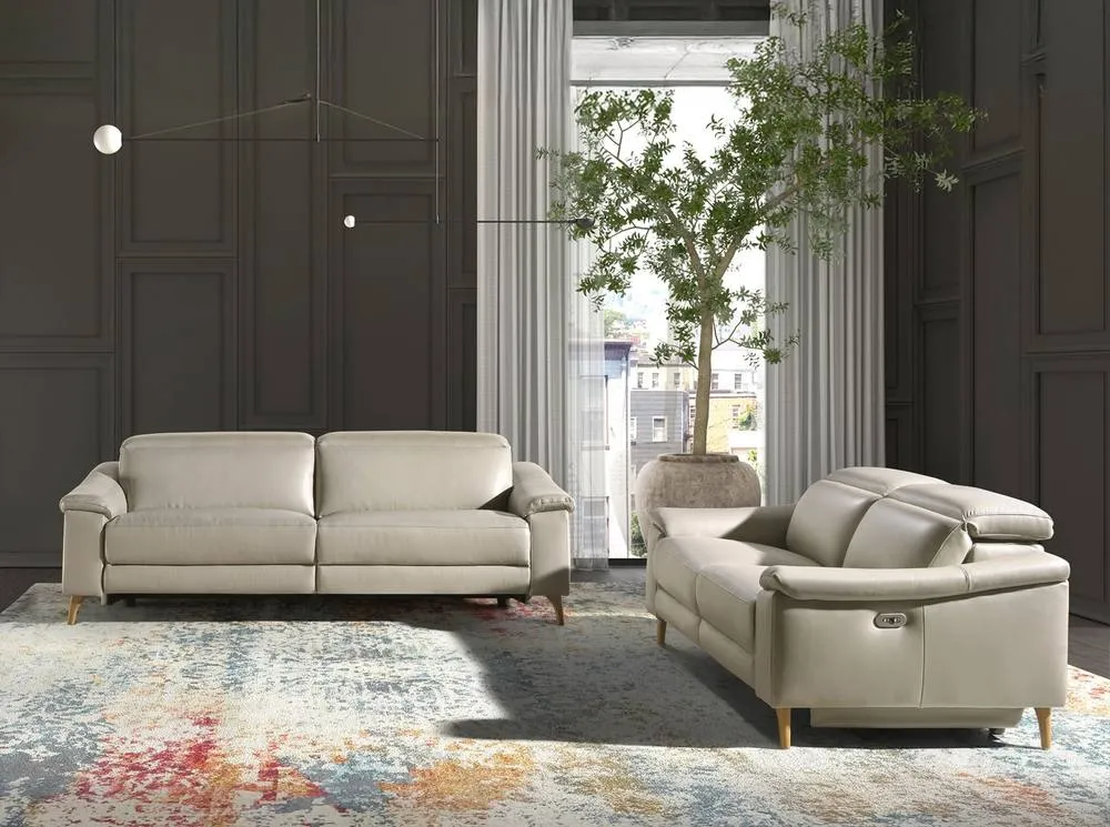 Angel Cerda 2-Seater Relax Sofa Taupe Grey Cowhide Leather 6