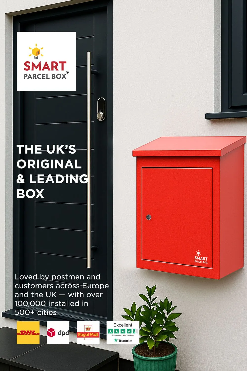 Homescapes Smart Parcel Box® Medium Front Access Secure Delivery Box in Red 2