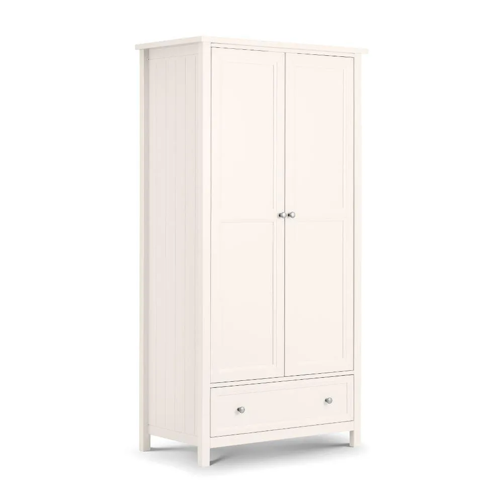 Maine - 2 Door Combination Wardrobe - Surf White - Wooden - Happy Beds 1