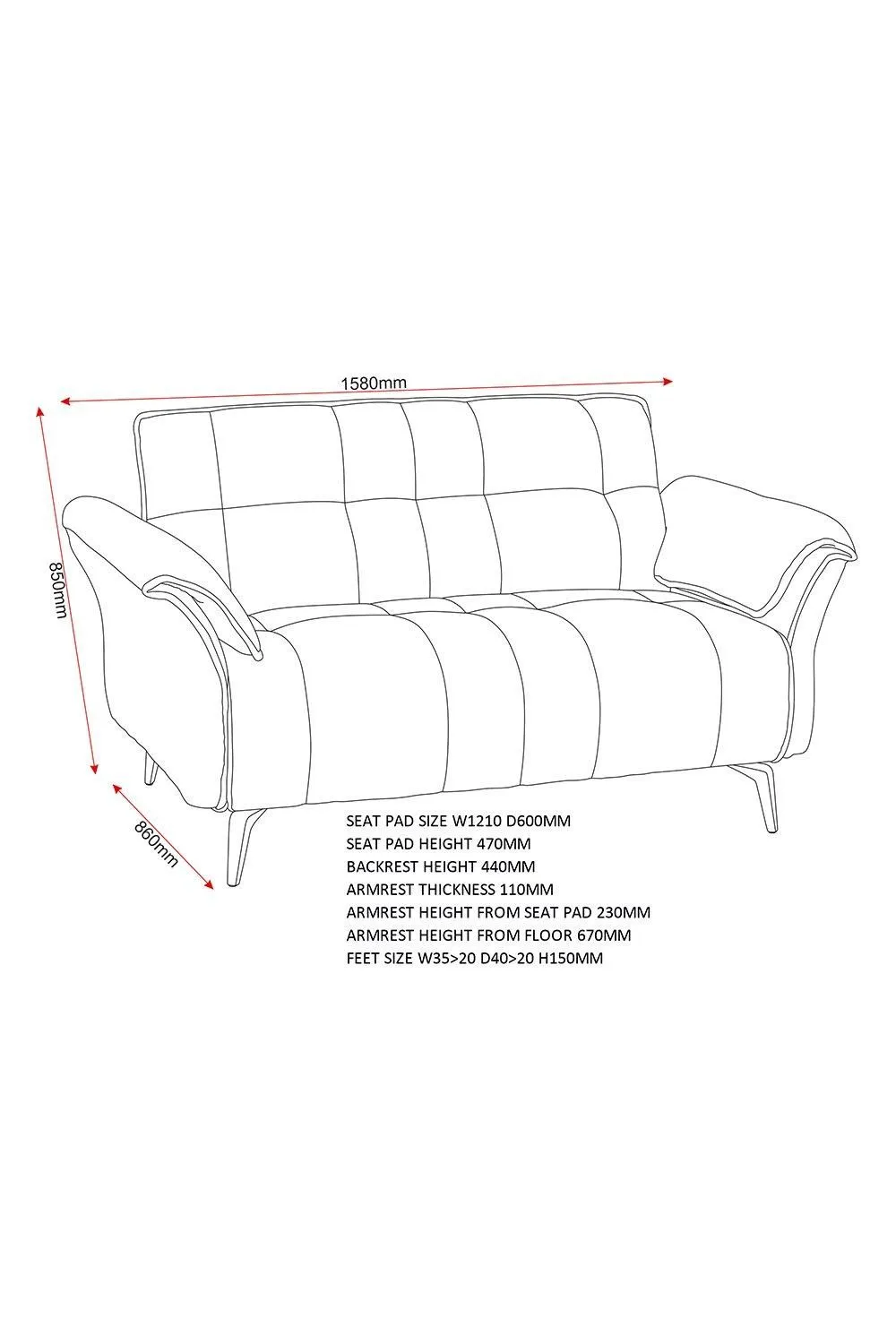 Seconique Amalfi 2 Seater Sofa in Grey 6