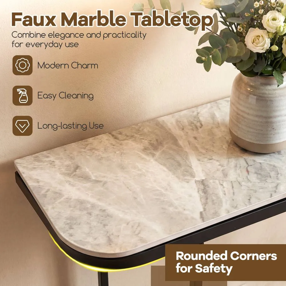 Costway Entryway Table Modern Hallway Sofa Console Table w/ Faux Marble Top in Grey 4