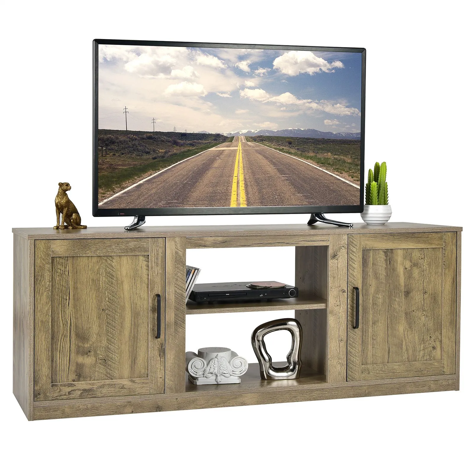 Costway Wooden TV Stand Entertainment Console Center With Storage Cabinets for 65 Inch TV in Natural 5