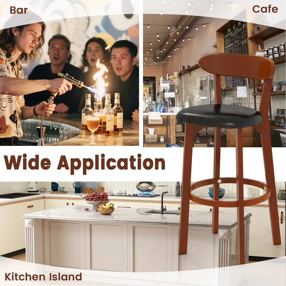 Costway Bar Stool Set of 2 77cm Barstools w/ Curved Backrest-Walnut in Brown 4