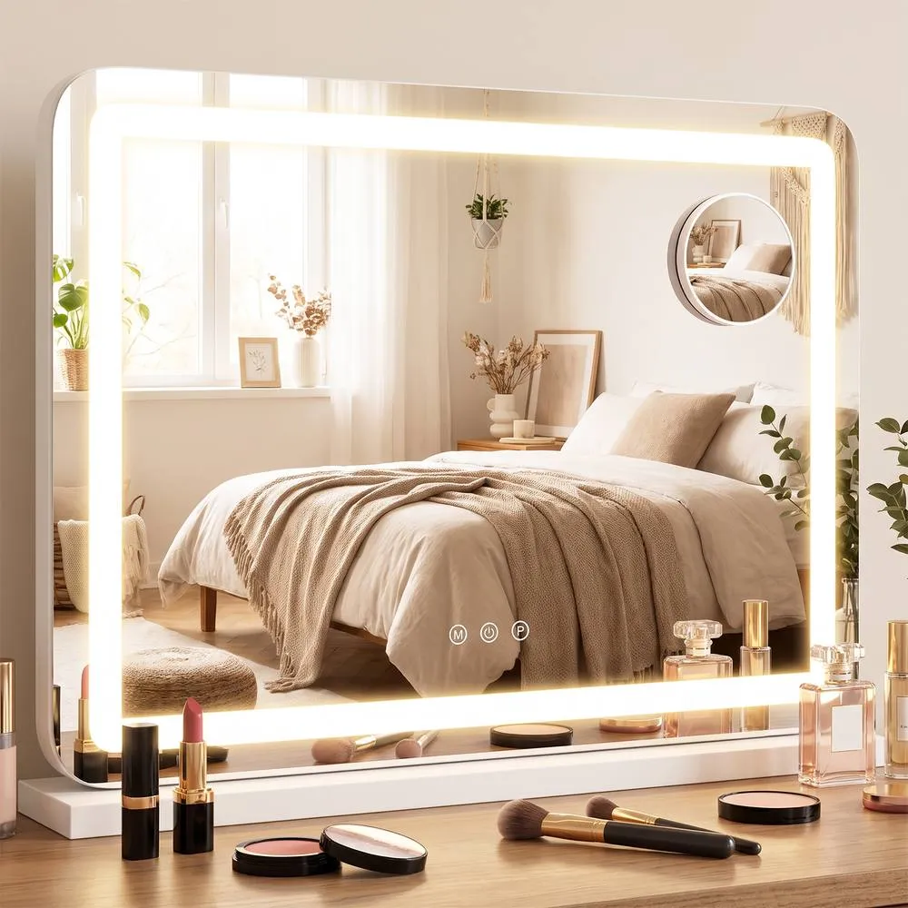 Costway Vanity Mirror LED Lights White Makeup Mirror Charging 4