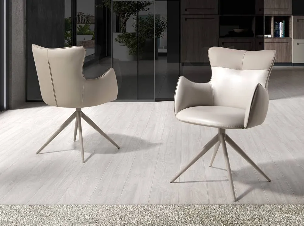 Angel Cerda Angel Cerdá 4203 Swivel Dining Chair in Off-White & Greige Leatherette 6