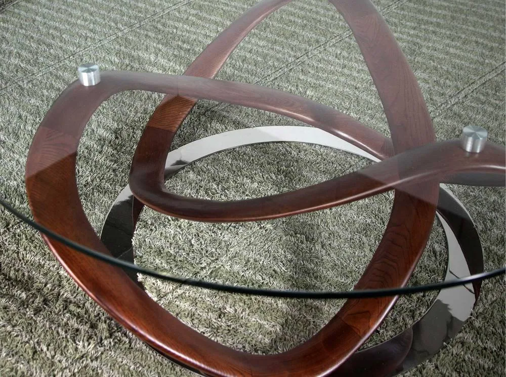 Angel Cerda Walnut Round Coffee Table with Tempered Glass 5