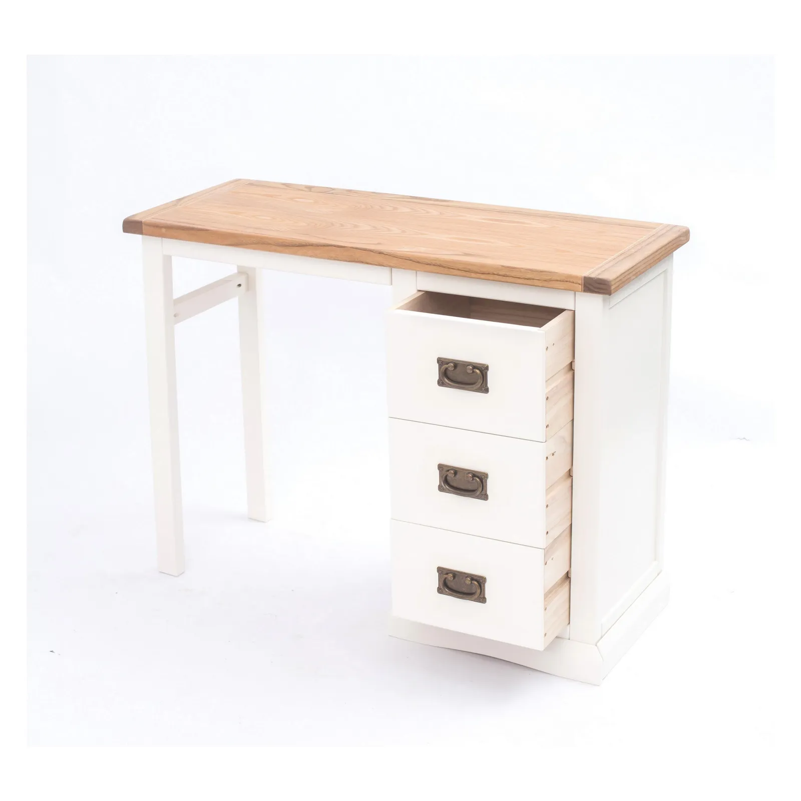 Cabinet Bits Cosenza 3 Drawer Desk - Dressing Table Brass Drop Handle in Off-White 4