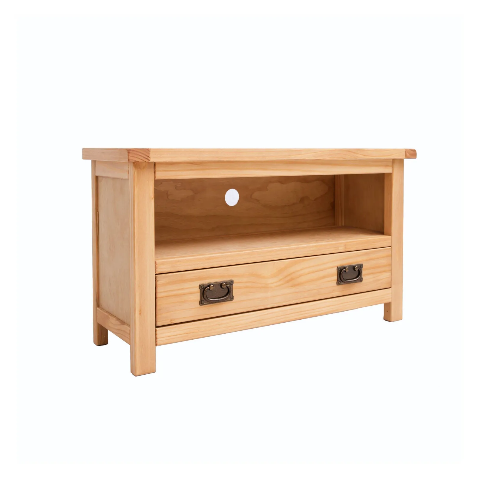 Cabinet Bits Lugo Waxed 1 Drawer TV Cabinet Brass Drop Handle in Light Brown 2