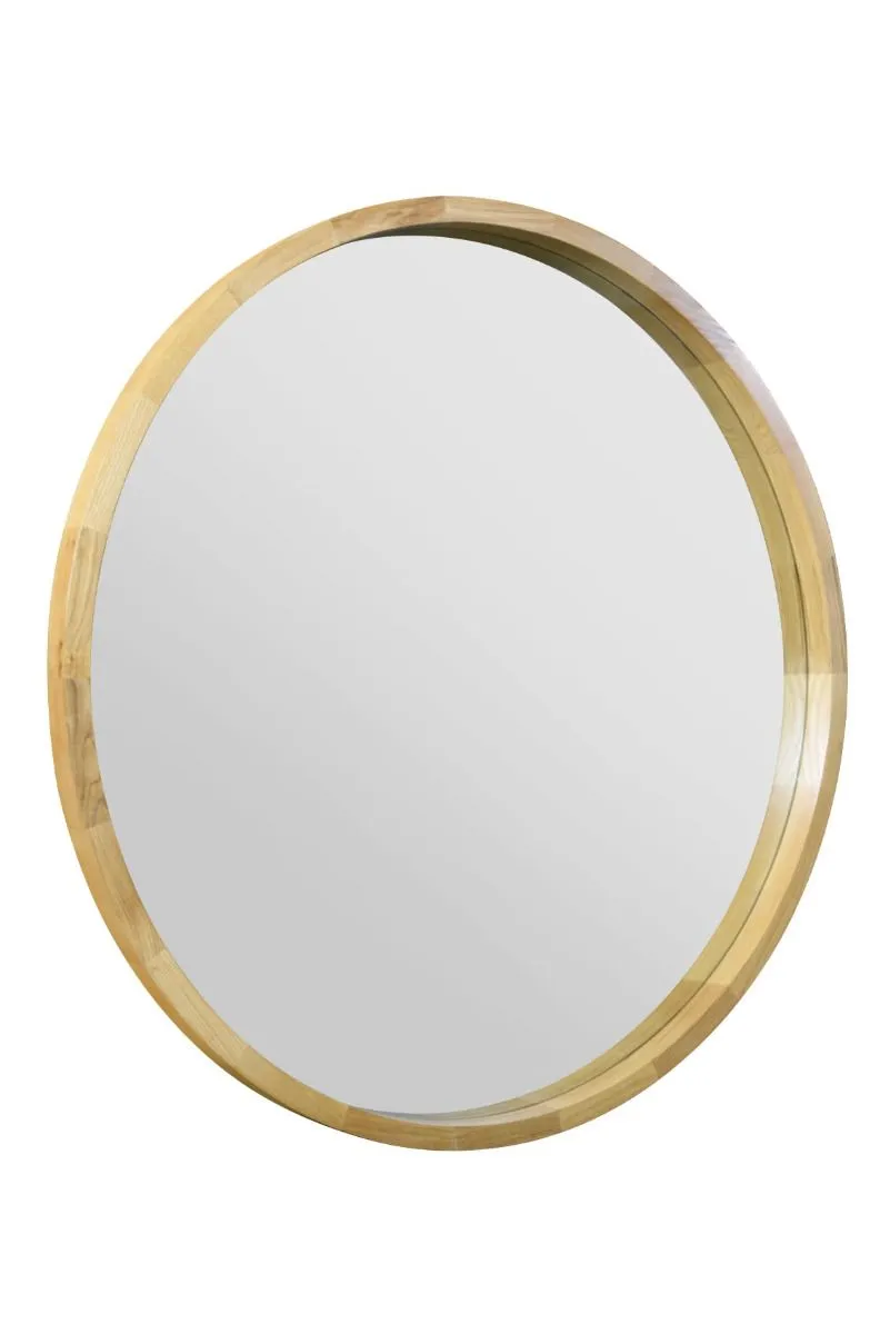 MirrorOutlet Solid Oak Round Deep Dish Framed Mirror 39" X 39" (100CM X 100CM) in Beige 3