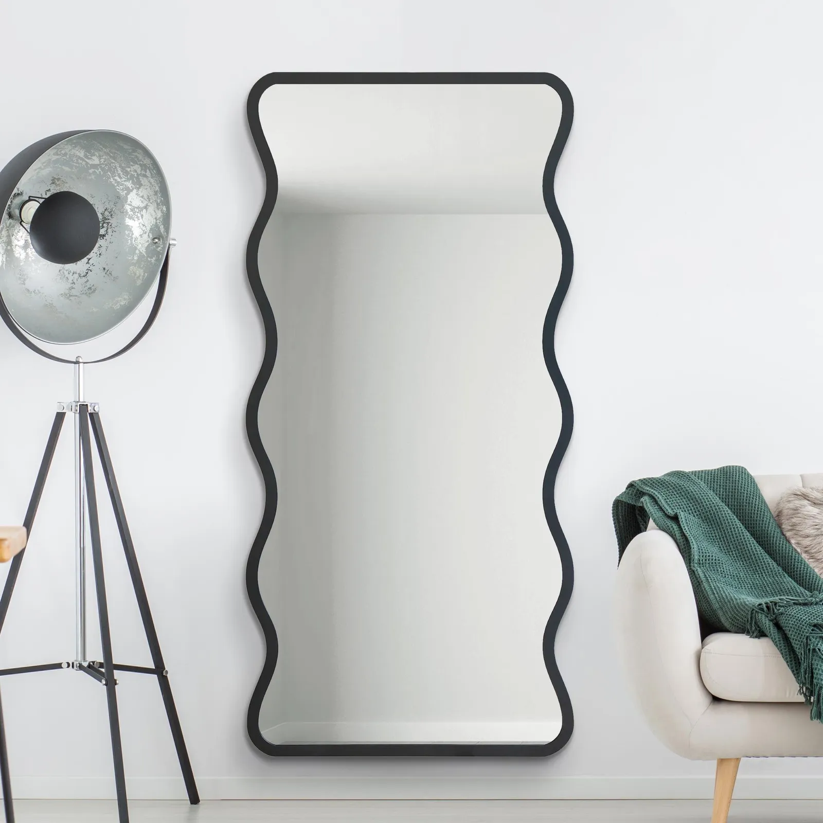 MirrorOutlet Black Metal Rectangular Wavy Framed Wall Mirror (170CM X 80CM) 2