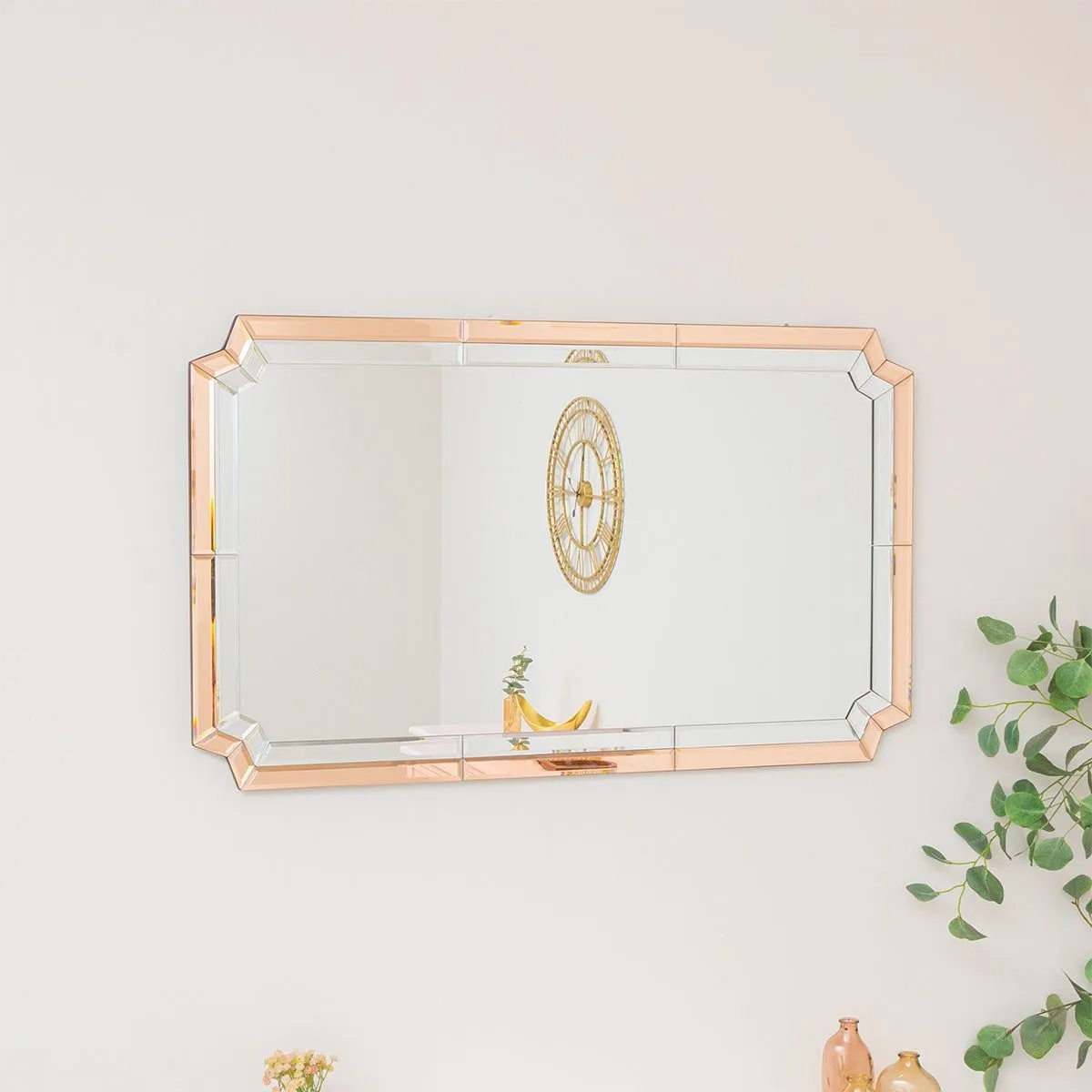 Melody Maison Rectangle Pink Glass Art Deco Wall Mirror 60cm X 100cm in Dark Pink 6